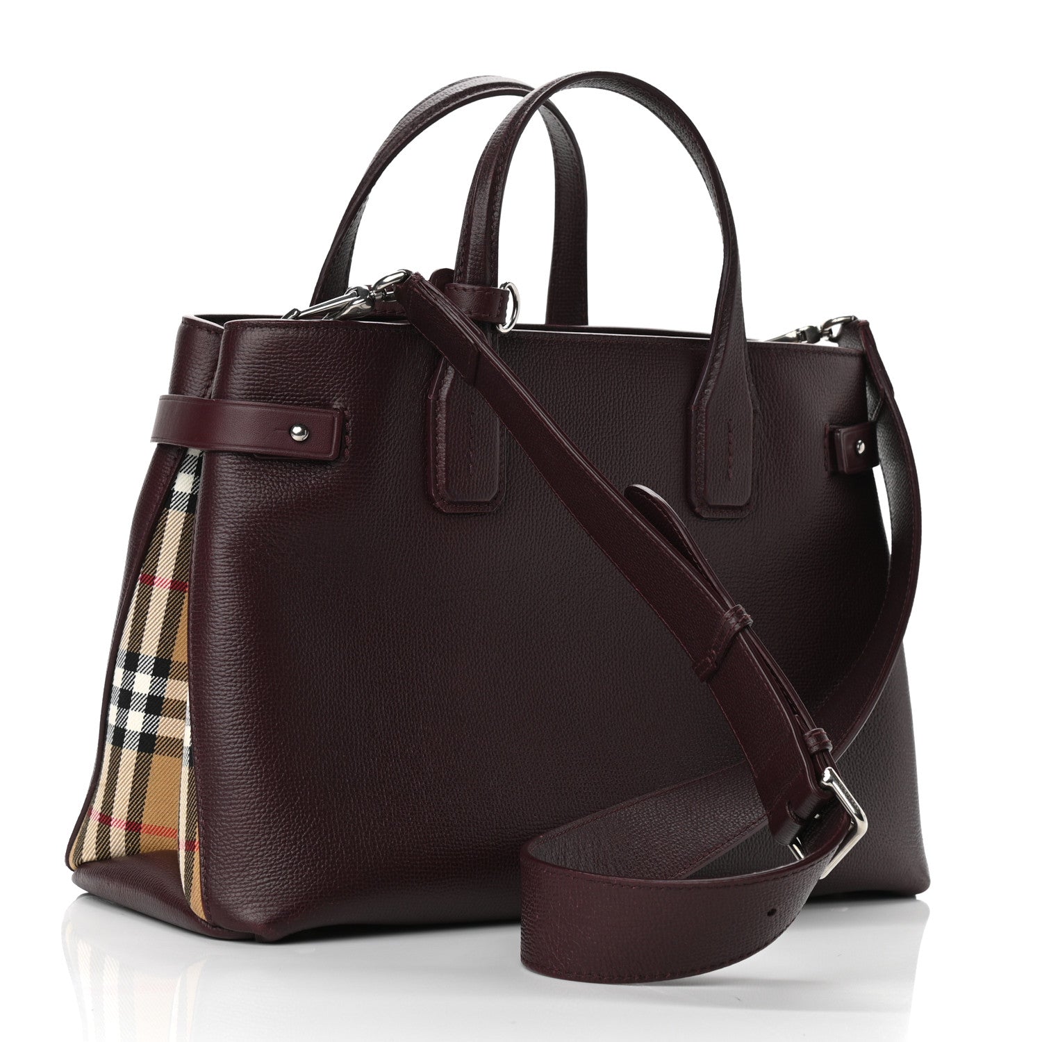 Burberry Grainy Calfskin House Check Medium Banner Tote Mahogany Red 3 of 10