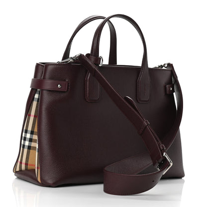 Burberry Grainy Calfskin House Check Medium Banner Tote Mahogany Red 3 of 10