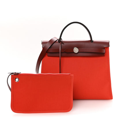 Hermes Vache Hunter Toile Herbag Zip 31 Capucine Rouge H 3 of 11