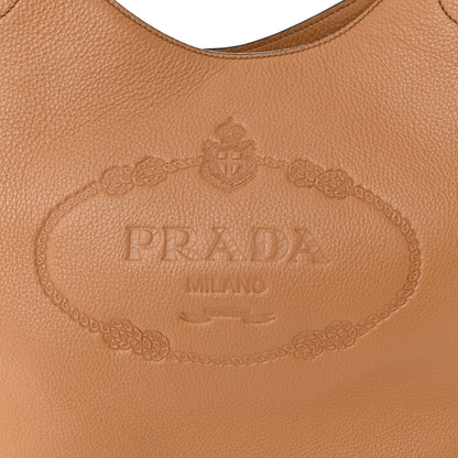 Prada Vitello Phenix Embossed Logo Hobo Caramel 8 of 10