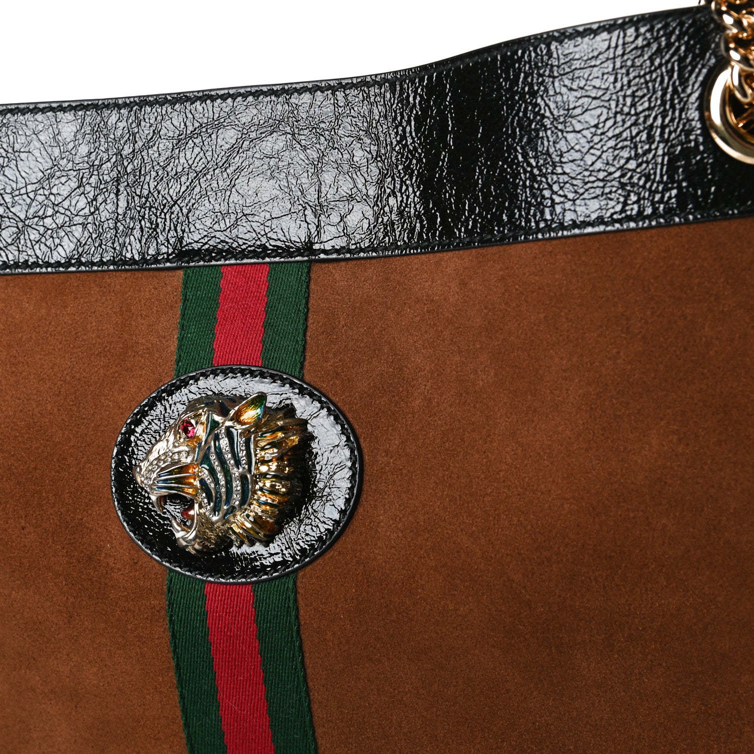 Gucci Suede Patent Large Rajah Chain Tote Nocciola Black 12 of 15