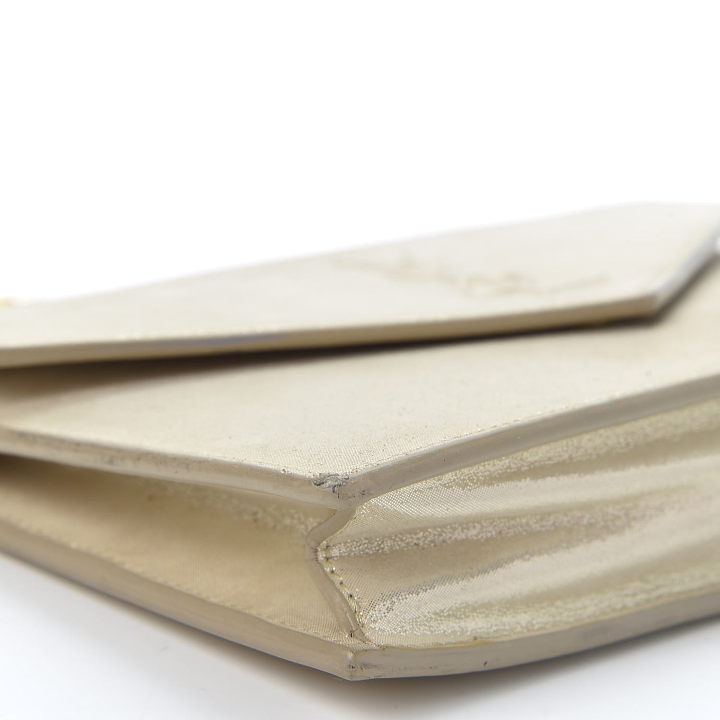 Metallic Fabric Monogram Envelope Chain Wallet Champagne