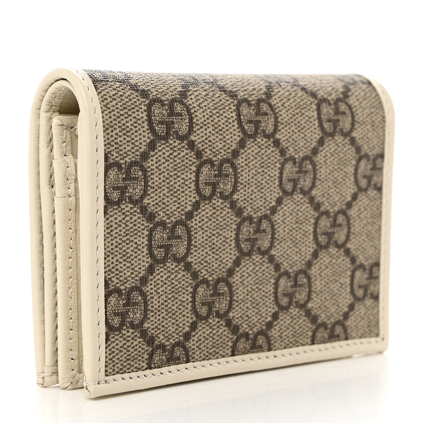 GG Supreme Monogram Azalea Calfskin Horsebit 1955 Card Case Wallet Beige Ebony Mystic White