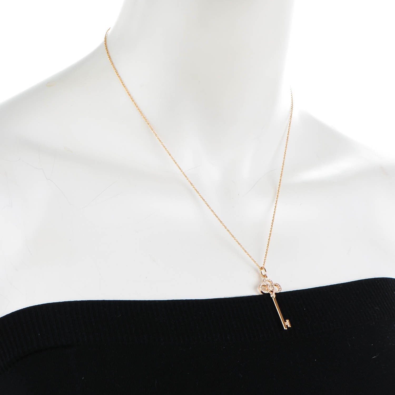 Tiffany 18K Rose Gold Diamond Crown Key Pendant Necklace 2 of 7
