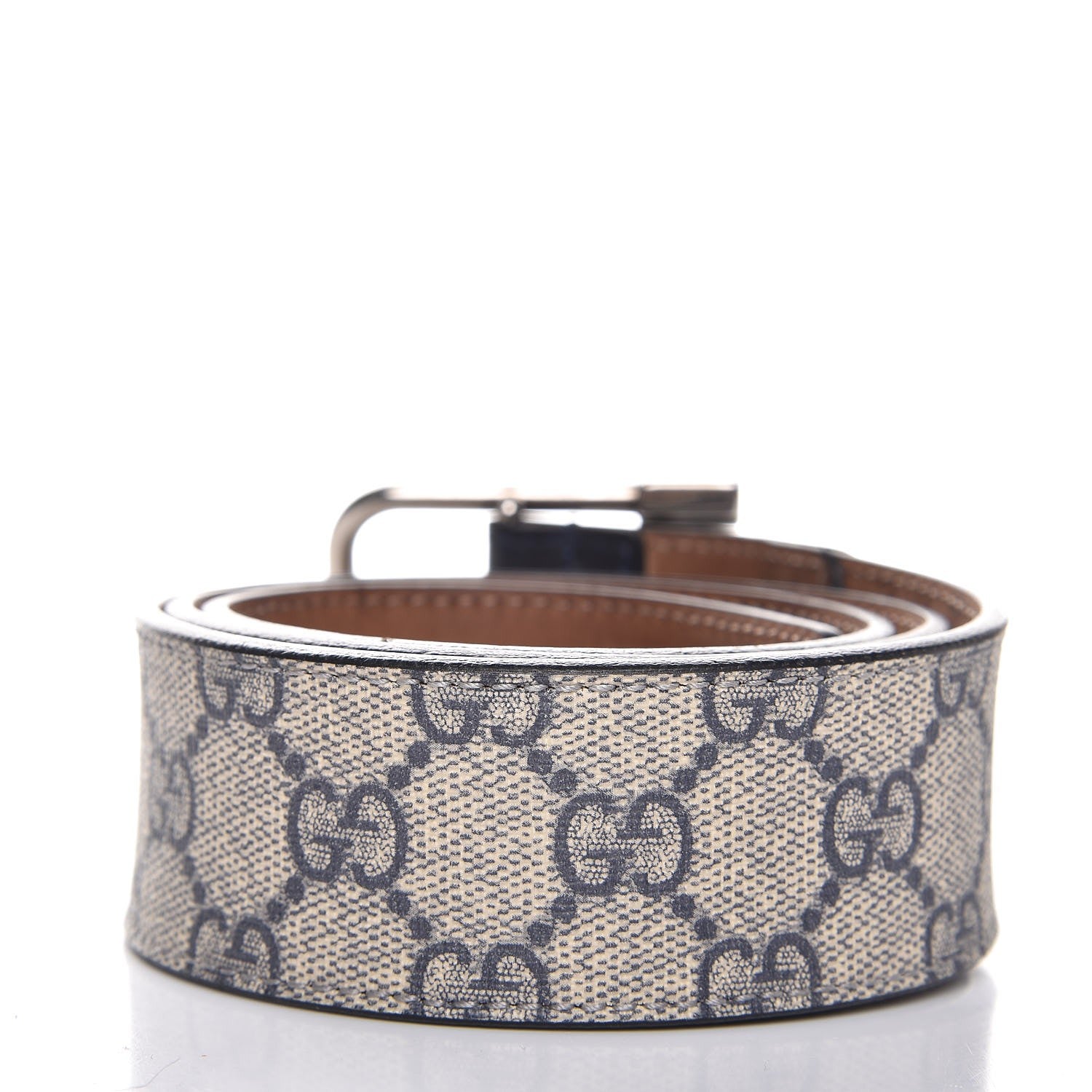 Gucci GG Supremem Monogram Selleria Calfskin Square Spur 40mm Belt 80 32 Beige Blue 3 of 11