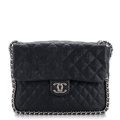 Chanel Crumpled Lambskin Quilted Maxi Chain Around Flap Navy 1 of 7