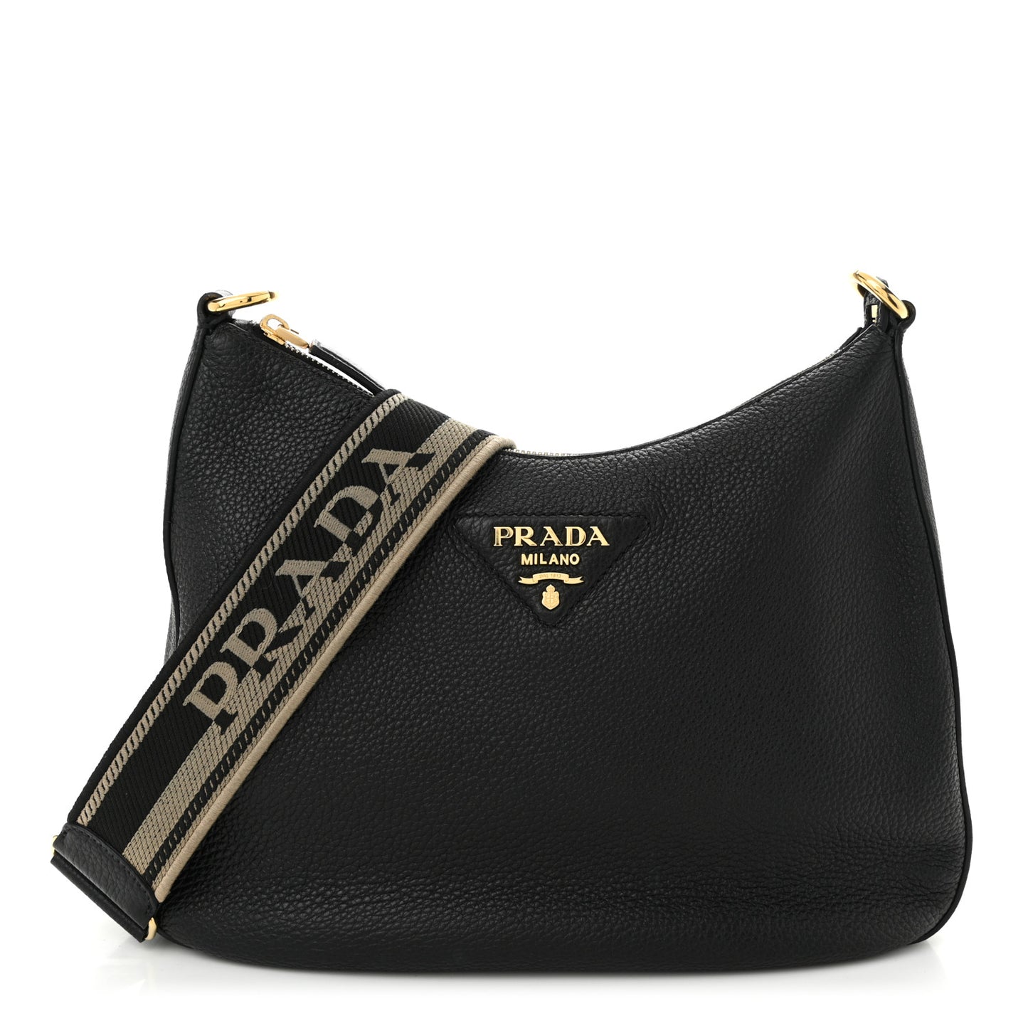 Vitello Daino Soft Zippered Messenger Hobo Black