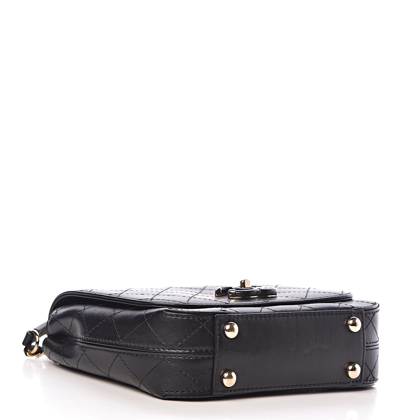 Calfskin Stitched Small Covered CC Flap Bag Black