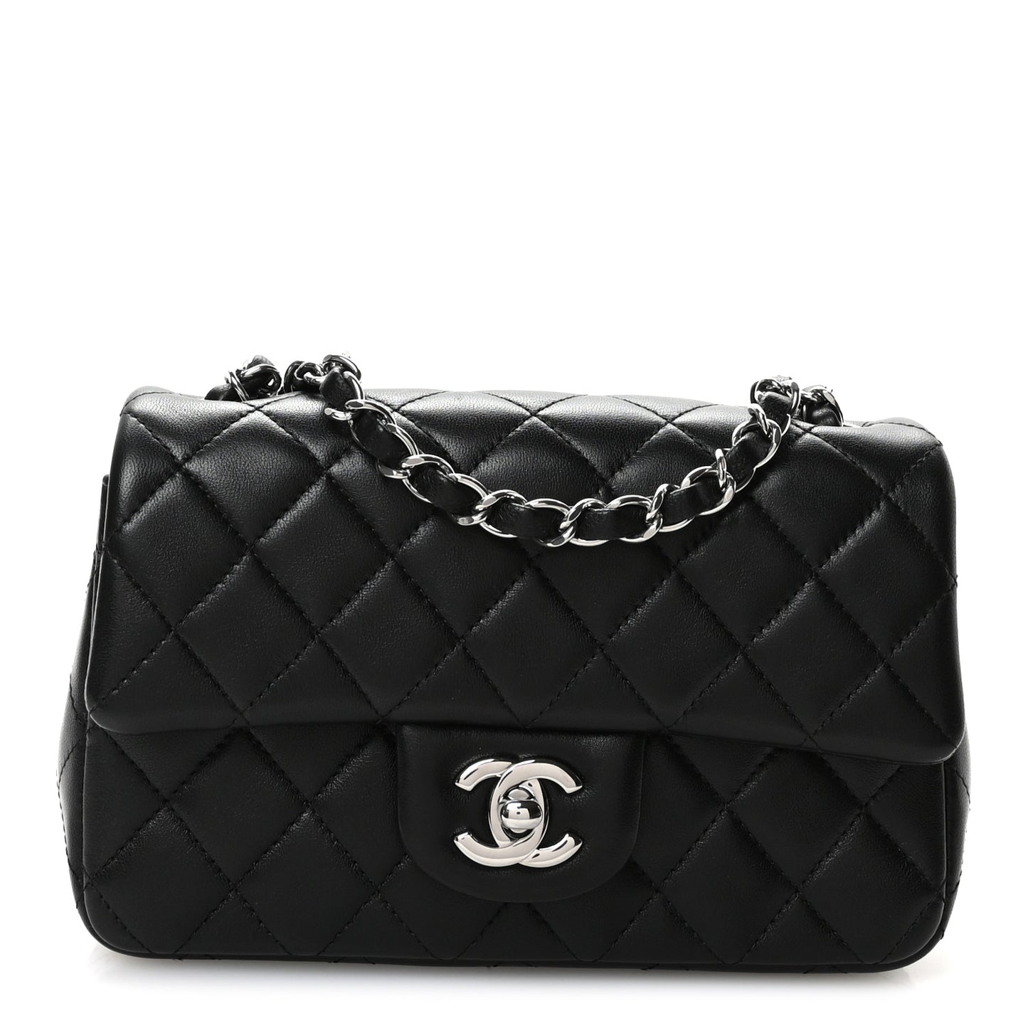 Lambskin Quilted Mini Rectangular Flap Black