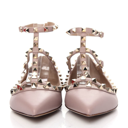Valentino Garavani Calfskin Nappa Rockstud Cage Ballerina Flats 38.5 Poudre 2 of 11