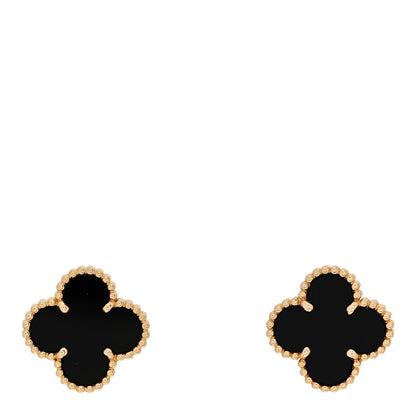 Van Cleef & Arpels 18k Yellow Gold Black Onyx Vintage Alhambra Earrings 1 of 5
