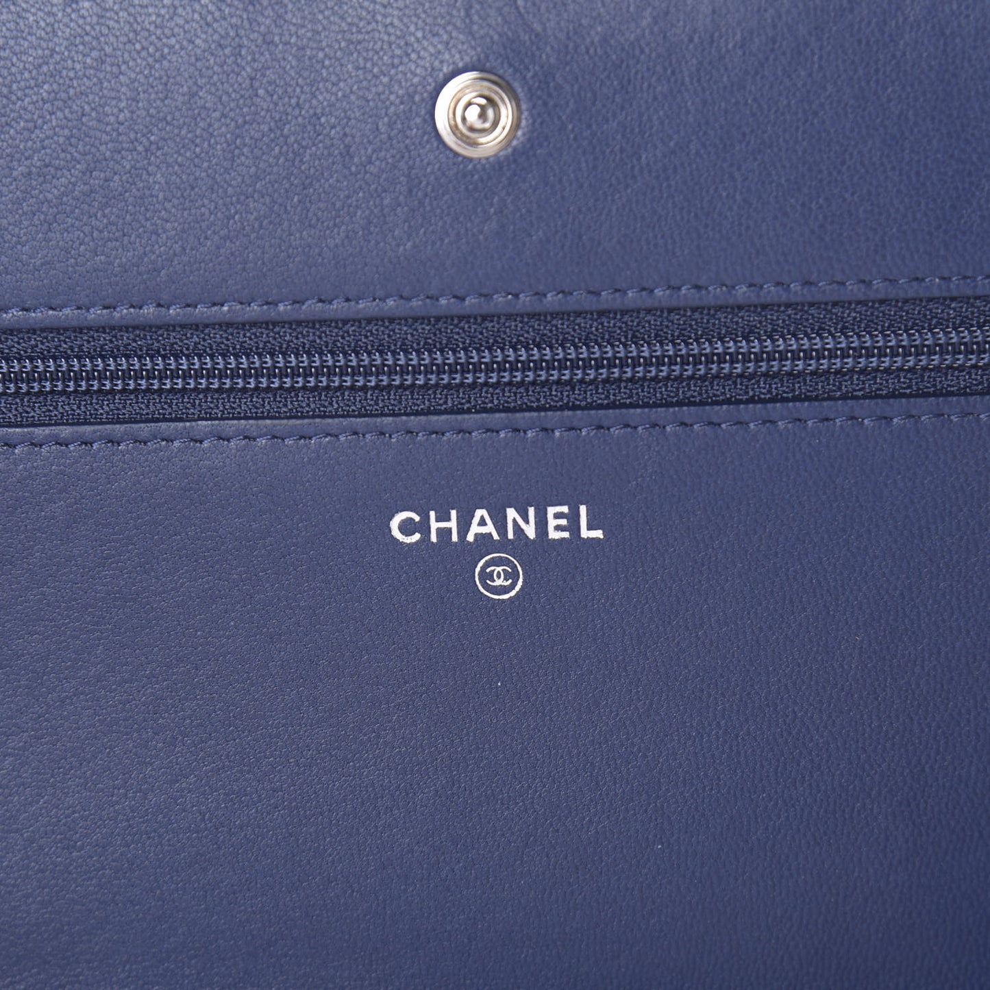 Patent Quilted Coco Boy Wallet On Chain WOC Blue