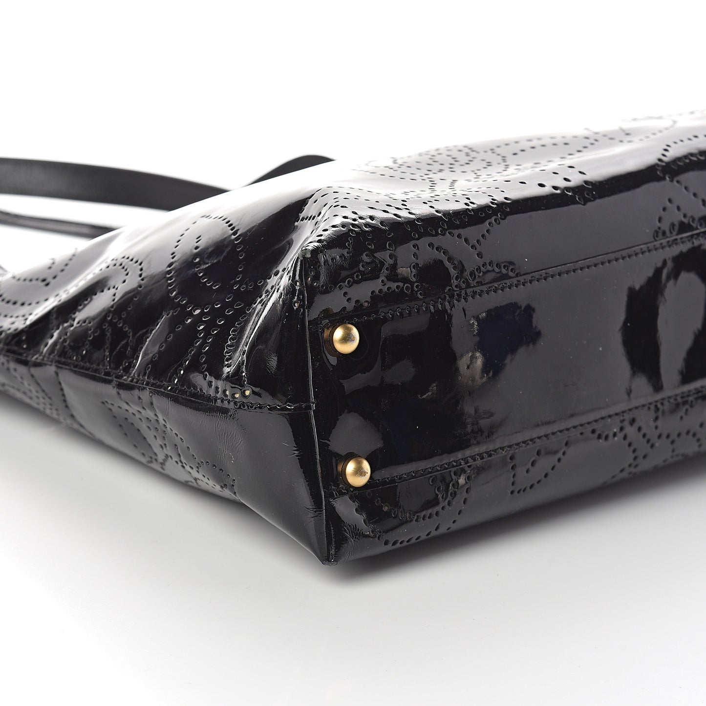 Patent Perforated Camellia Tote Black