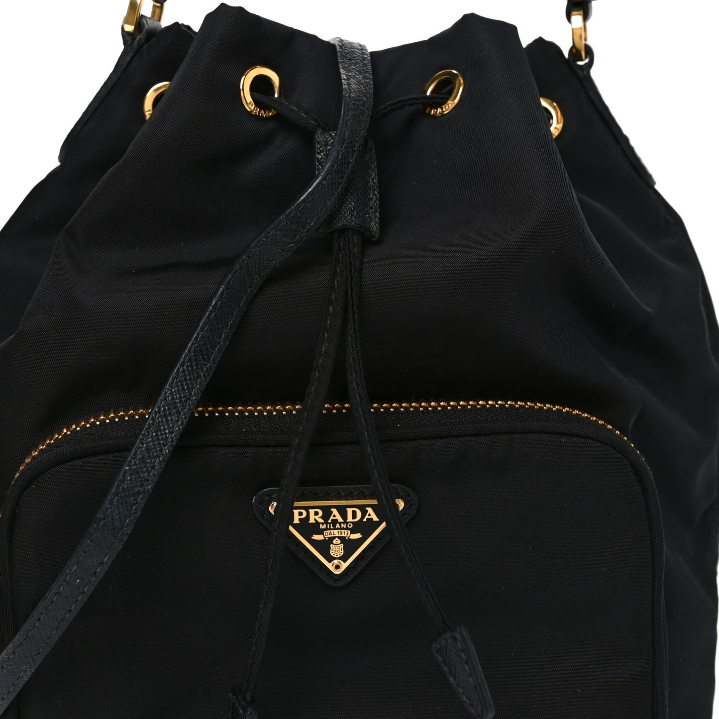 Saffiano Tessuto Nylon Mini Bucket Crossbody Bag Black