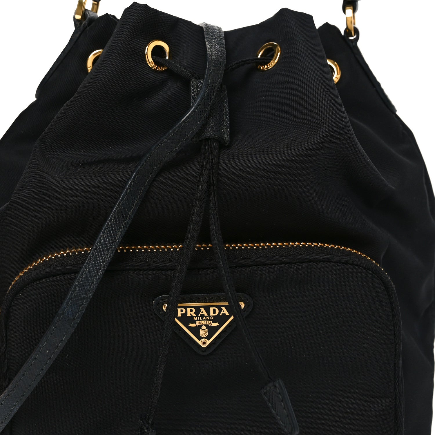 Prada Saffiano Tessuto Nylon Mini Bucket Crossbody Bag Black 7 of 9