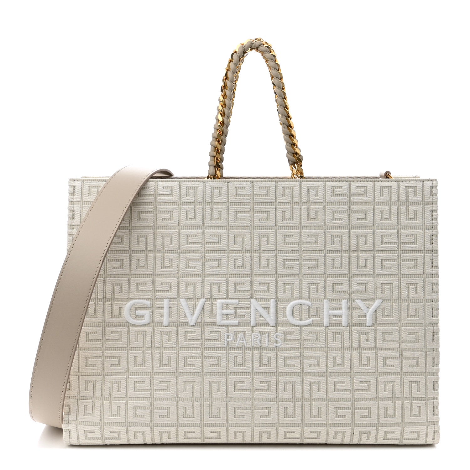 Givenchy Canvas Jacquard 4G Medium Chain Tote Stone Grey 1 of 11
