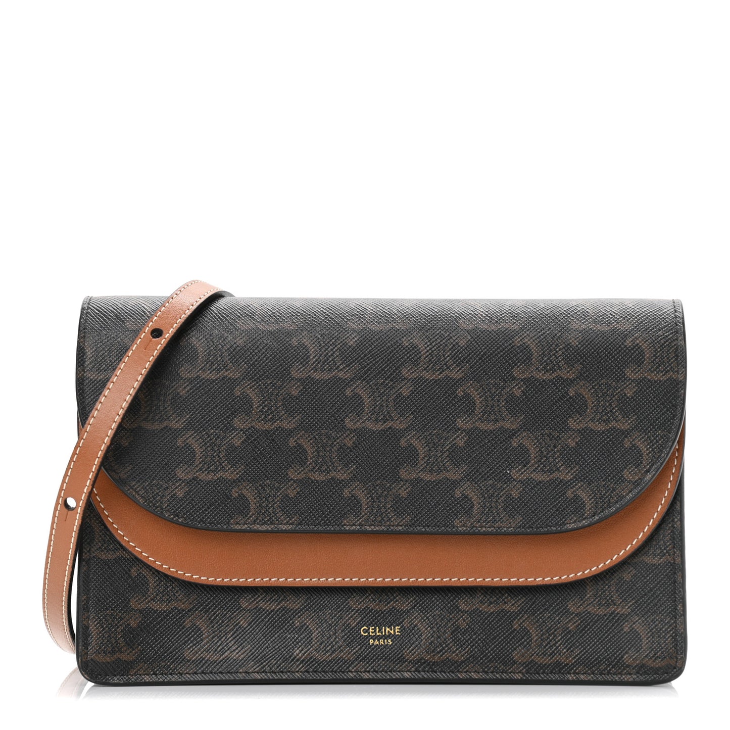 Triomphe Canvas Lambskin Wallet On Strap Tan