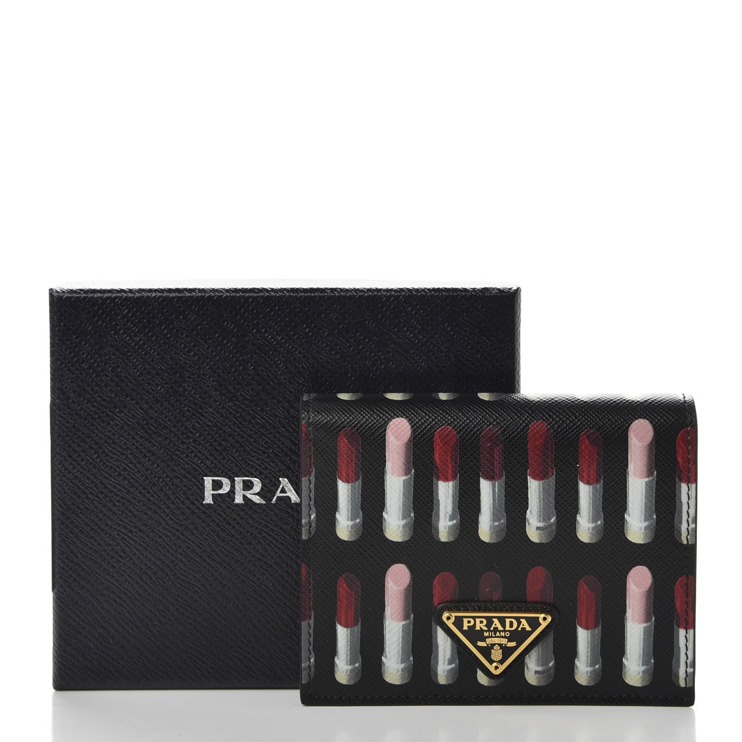 Prada Saffiano Lipstick Print Bi-Fold Wallet Black 7 of 7