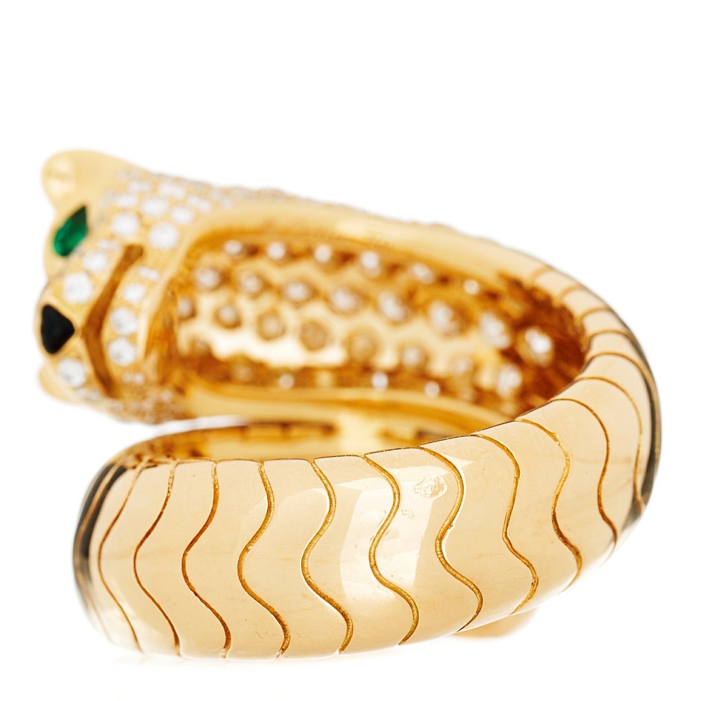 18K Yellow Gold Diamond Tsavorite Black Onyx Panthere De Cartier Bypass Ring 55 7.25