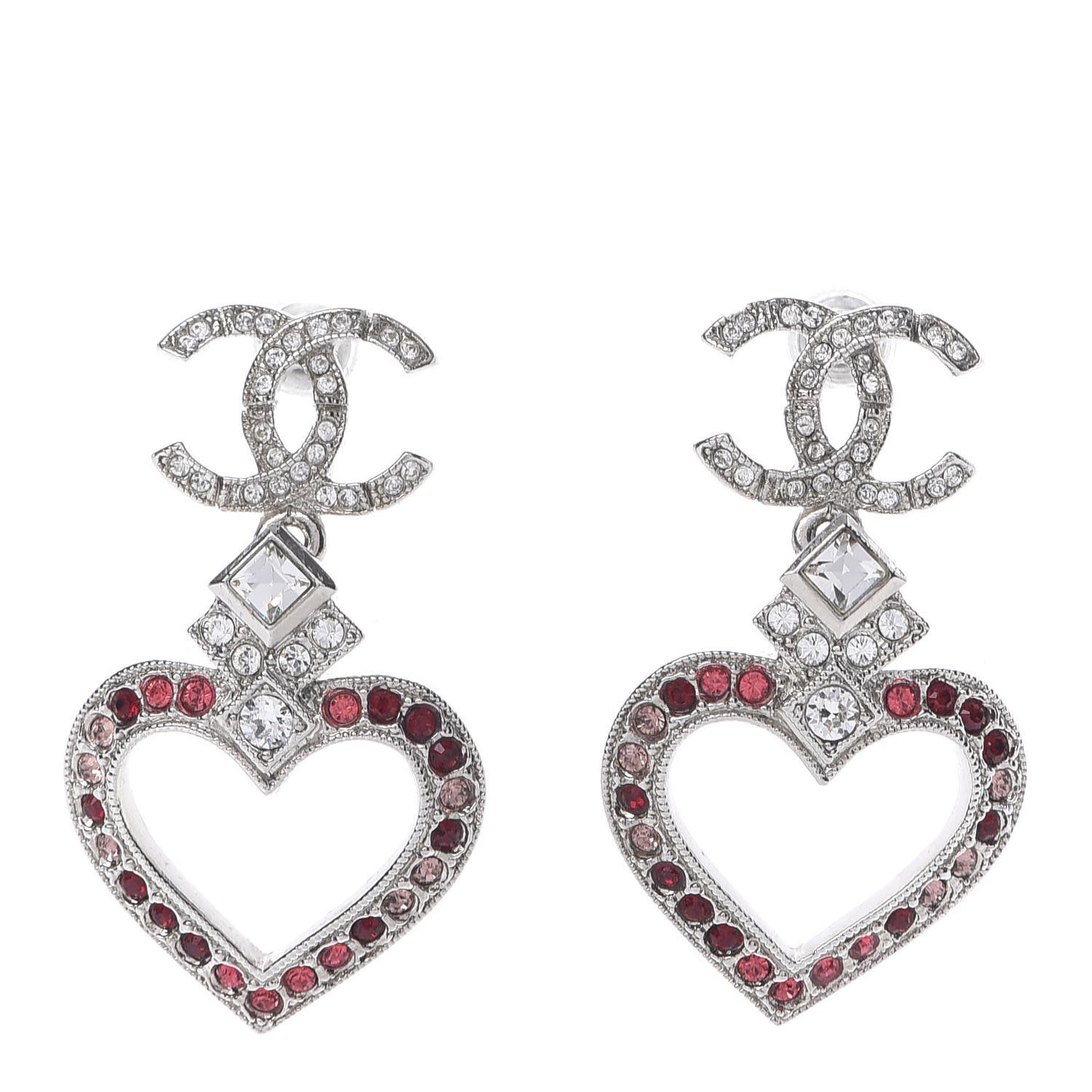 Crystal Heart CC Drop Earrings Silver Multicolor