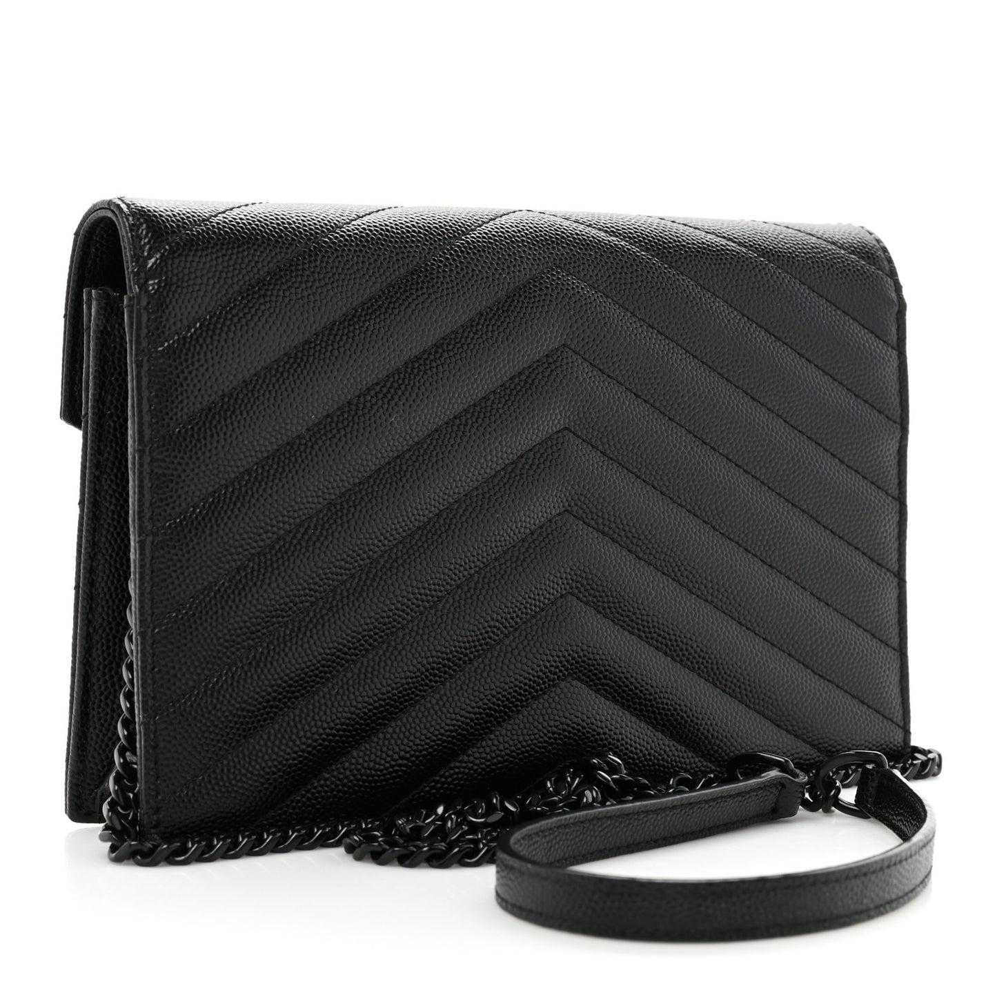 Grain De Poudre Matelasse Chevron Monogram Monochrome Envelope Chain Wallet Black