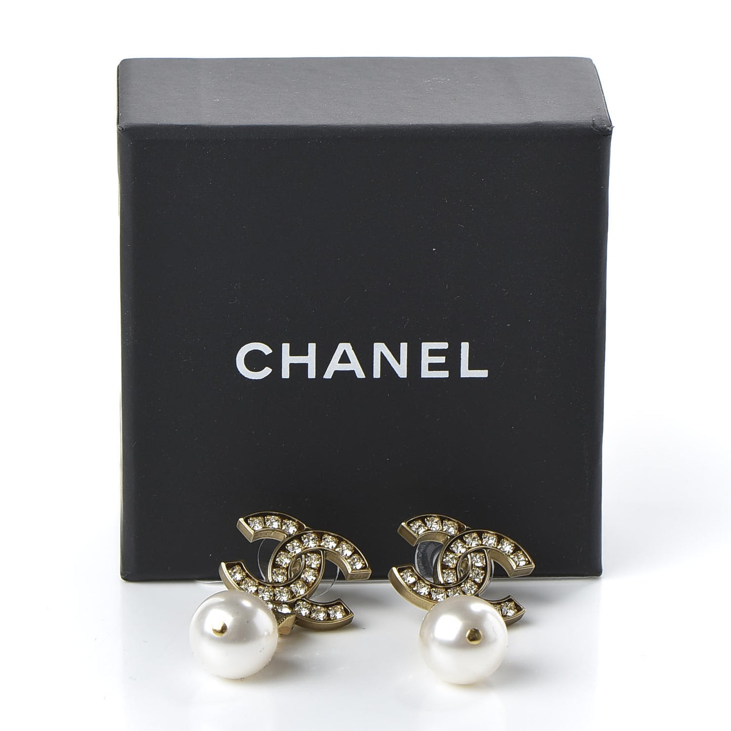 Crystal Pearl CC Drop Earrings Gold