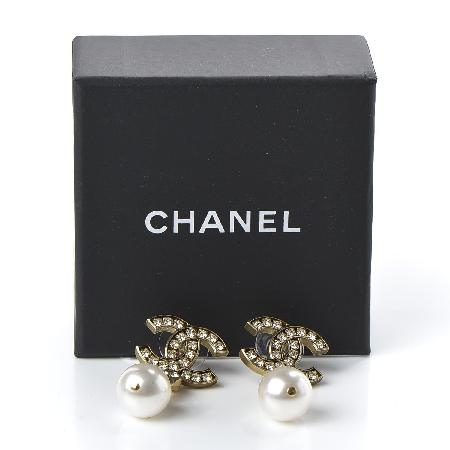 Chanel Crystal Pearl CC Drop Earrings Gold 5 of 5