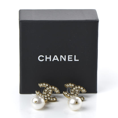 Chanel Crystal Pearl CC Drop Earrings Gold 5 of 5