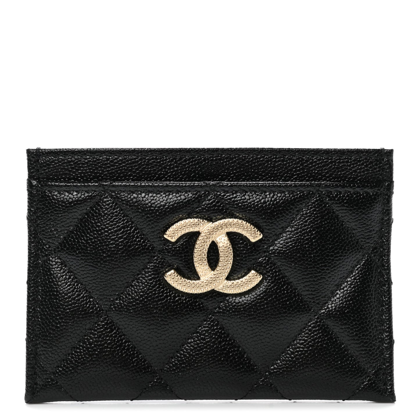 Caviar Quilted Studded CC Card Holder Black