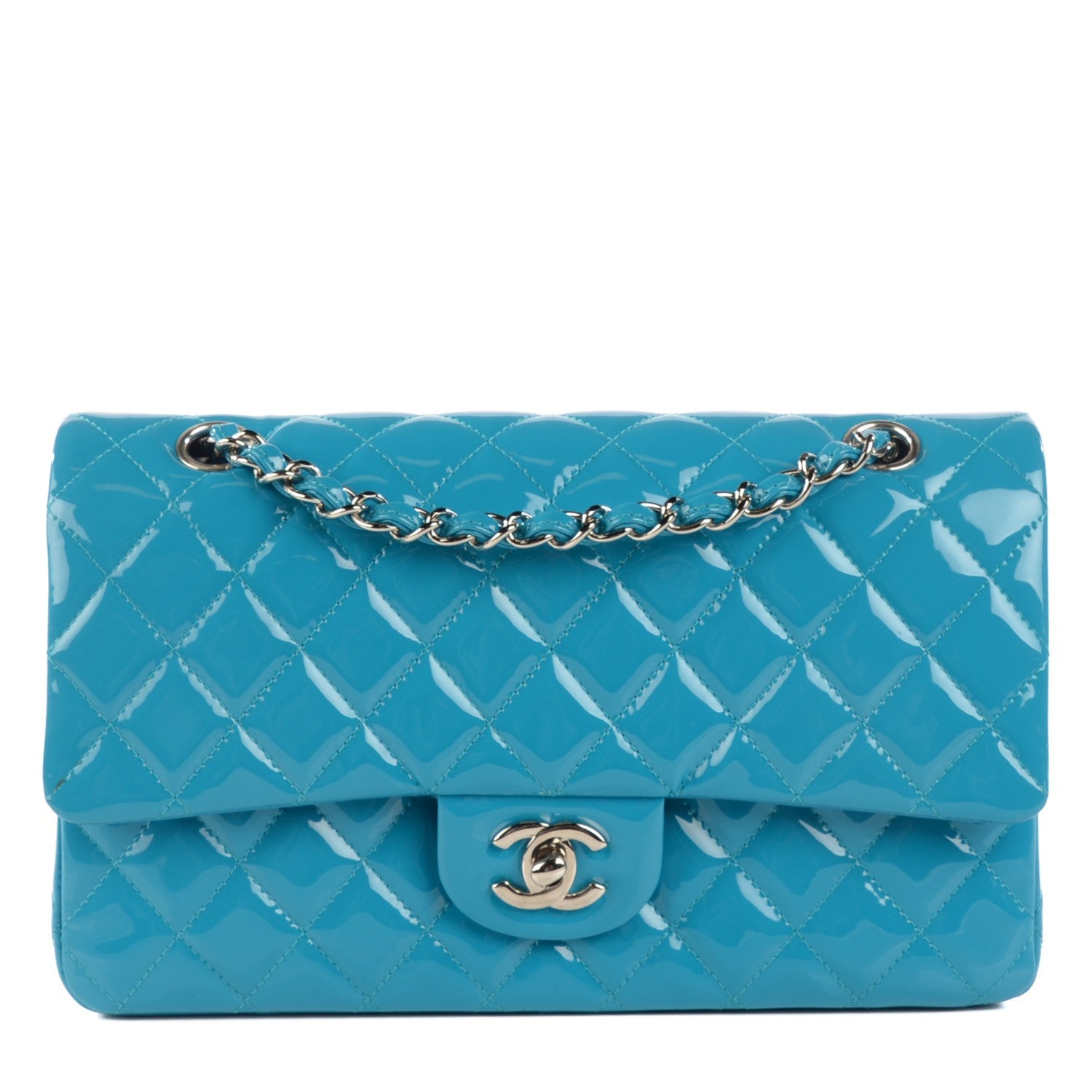 Chanel Patent Calfskin Quilted Medium Double Flap Turquoise 1 of 8