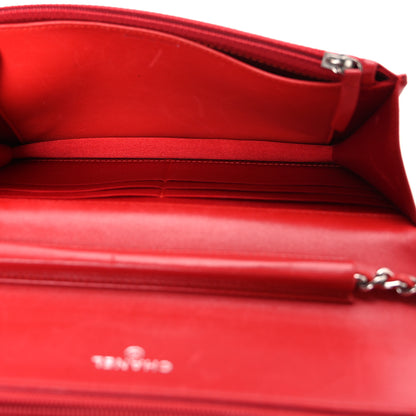 Chanel Lambskin Camellia Embossed Wallet on Chain WOC Red 5 of 12