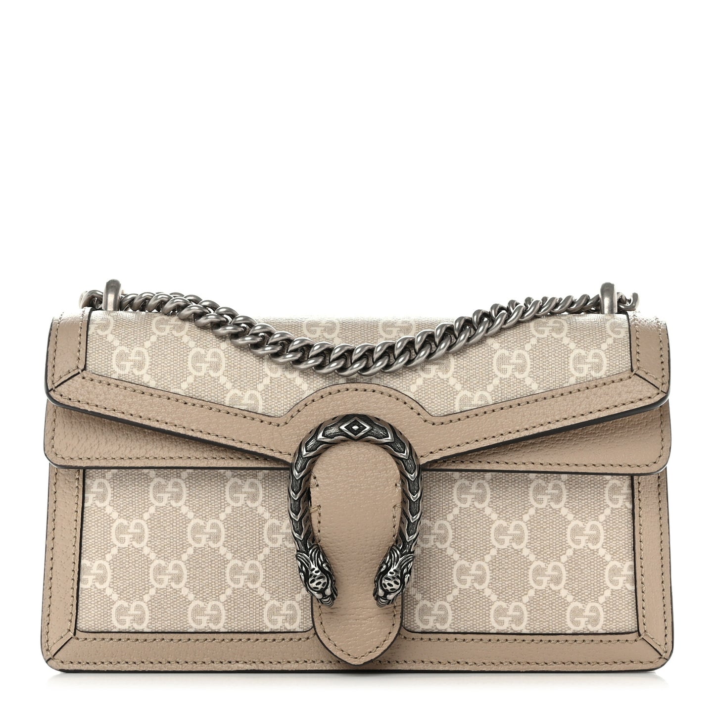 GG Supreme Monogram Textured Dollar Calfskin Small Rectangular Dionysus Shoulder Bag Beige Mystic White Oatmeal