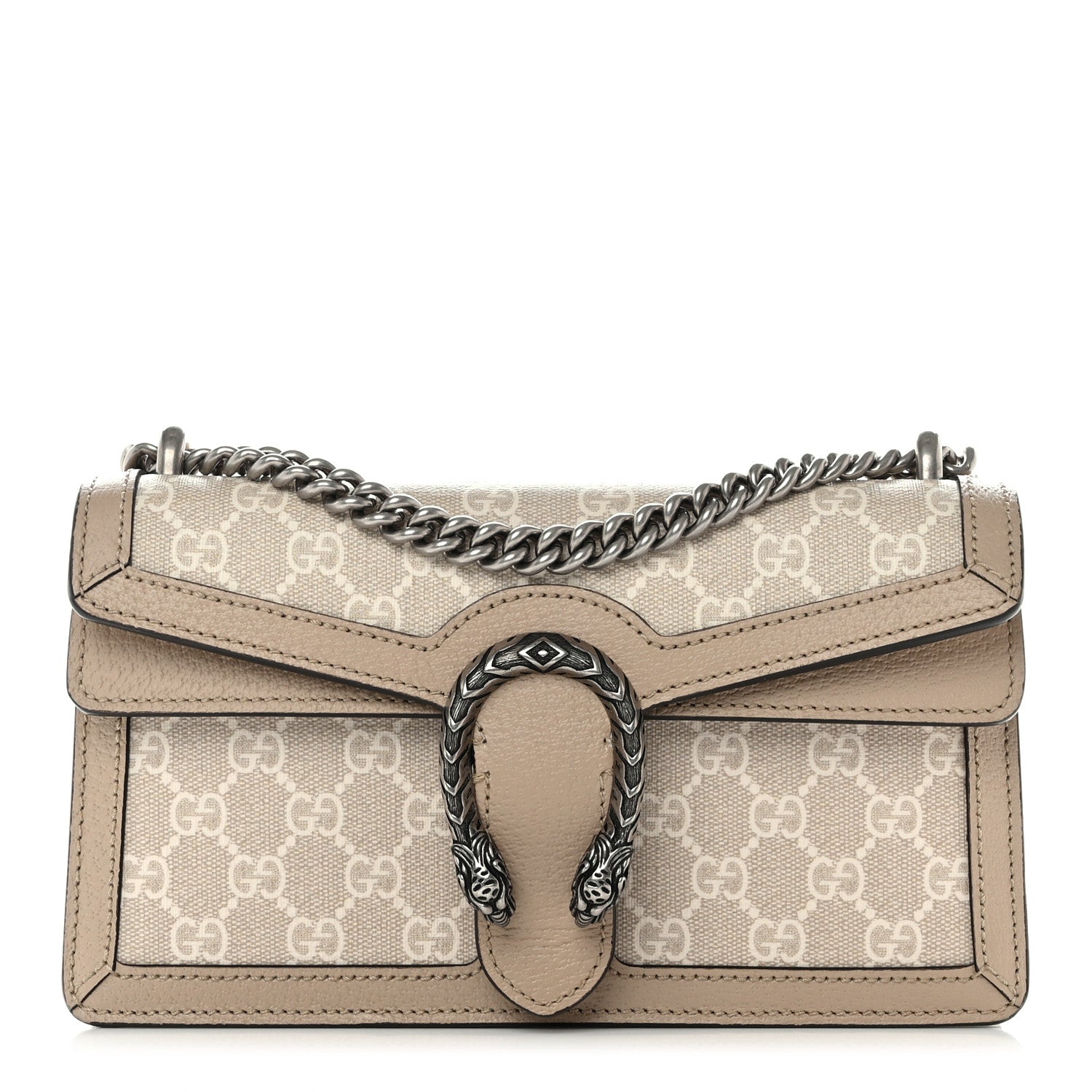 Gucci GG Supreme Monogram Textured Dollar Calfskin Small Rectangular Dionysus Shoulder Bag Beige Mystic White Oatmeal 1 of 12