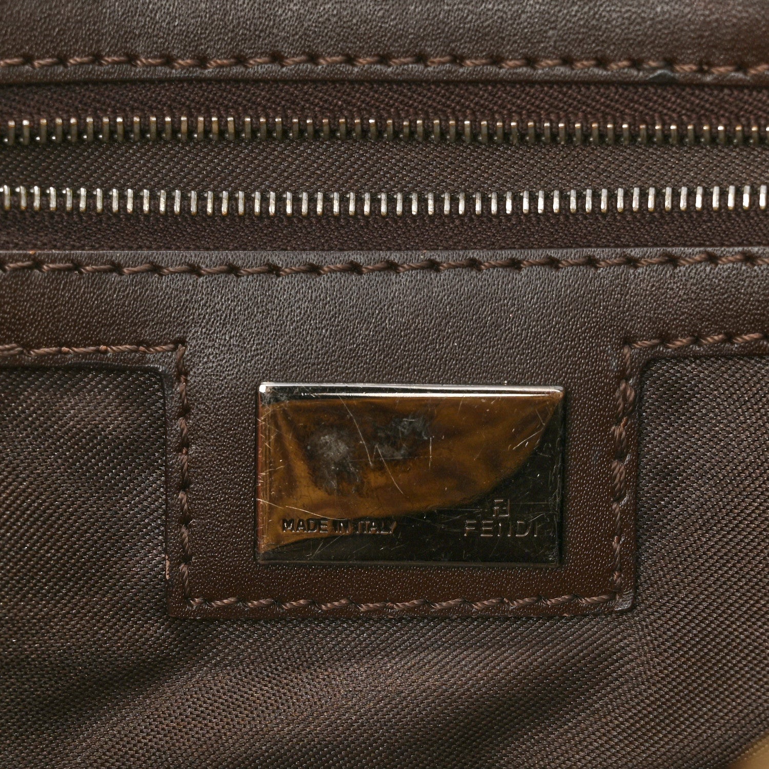 Fendi Zucchino Vitello Shoulder Bag Testa di Moro Beige 6 of 14
