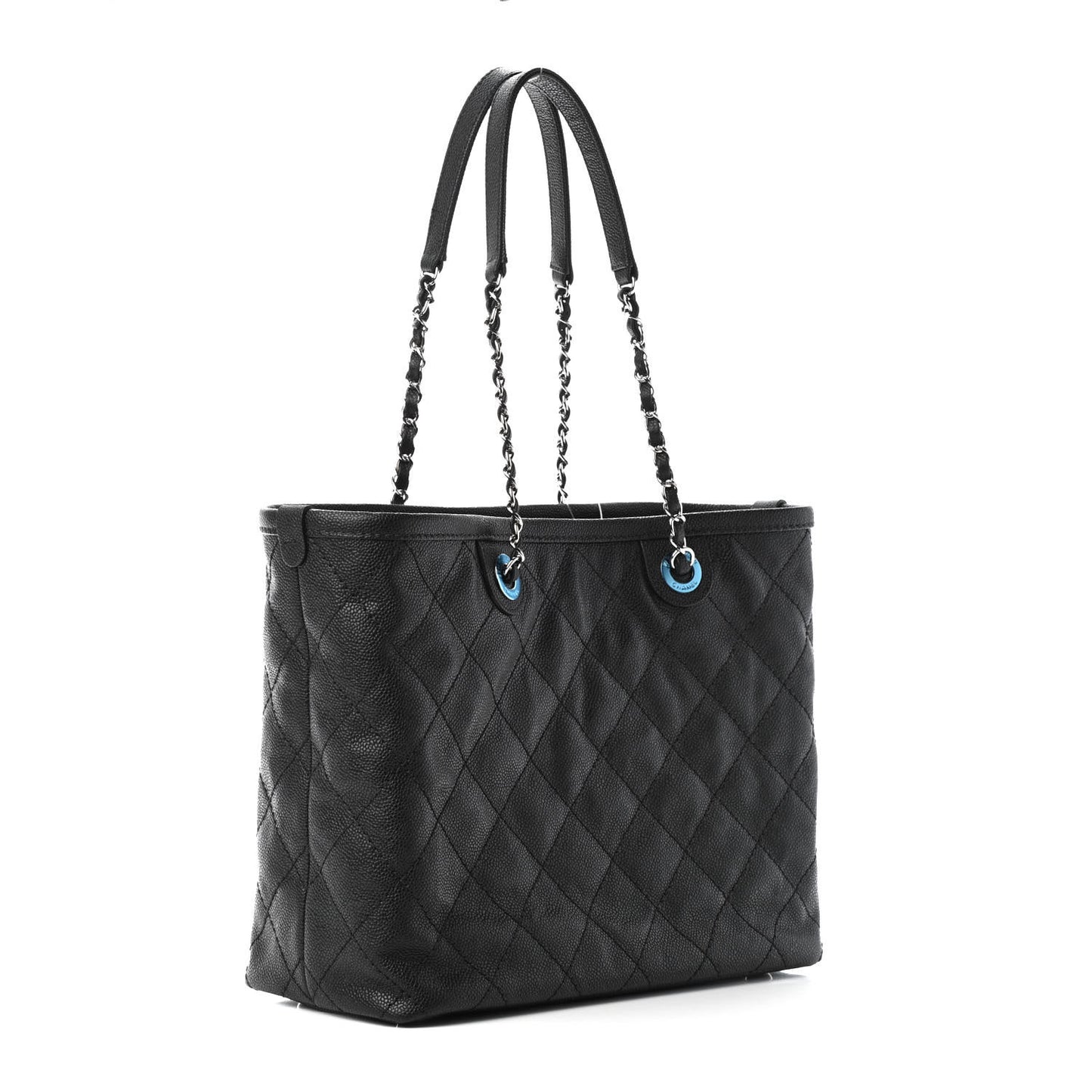 Grained Calfskin Quilted Small Daily Shopping Tote Black