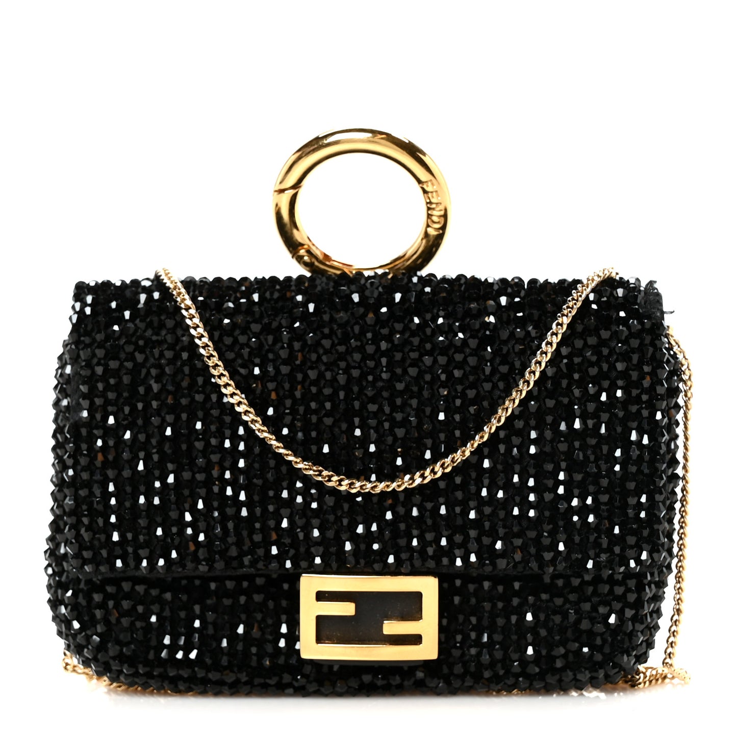Crystal Vitello King Beaded Nano Baguette Charm Black
