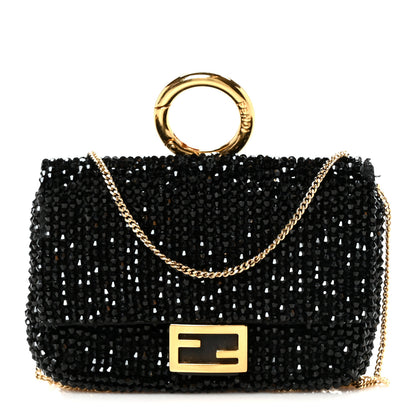 Fendi Crystal Vitello King Beaded Nano Baguette Charm Black 1 of 10