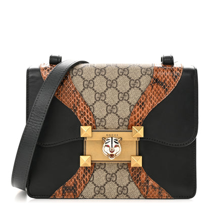 Gucci Nappa Elaphe GG Supreme Monogram Medium Osiride Shoulder Bag Black Bright Cuir Beige Ebony 1 of 10