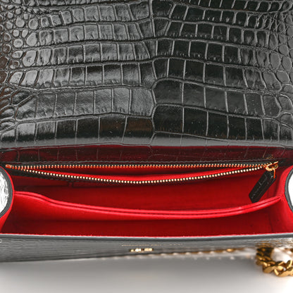 Alexander McQueen Shiny Crocodile Embossed Jeweled Satchel Black 5 of 11