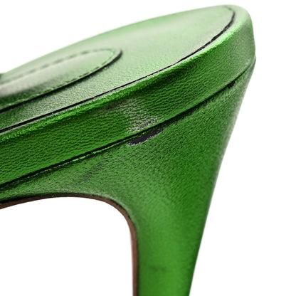 Christian Louboutin Metallic Calfskin O Marylin 100 Slingback Sandal Heels 39 Spinach 40 6 of 9