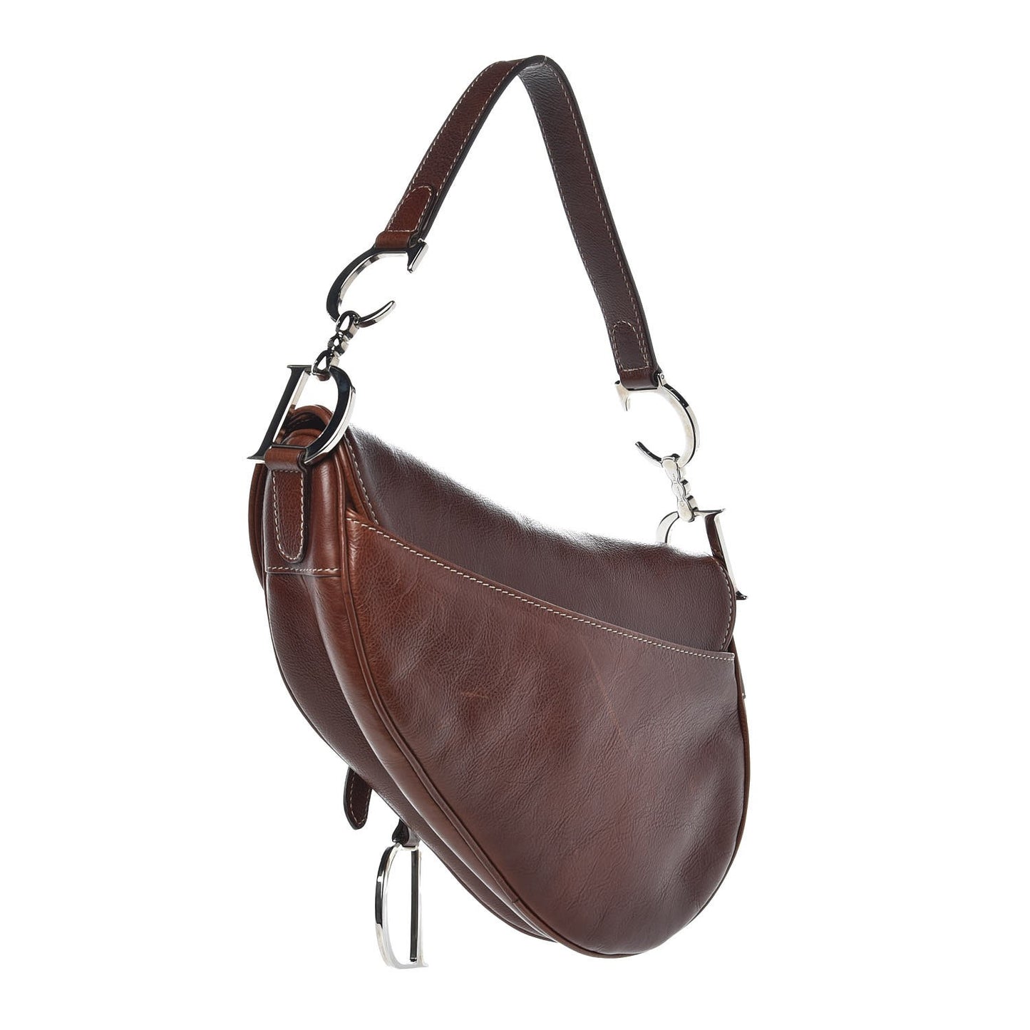 Calfskin Embroidered Romantic Flowers Saddle Bag Brown