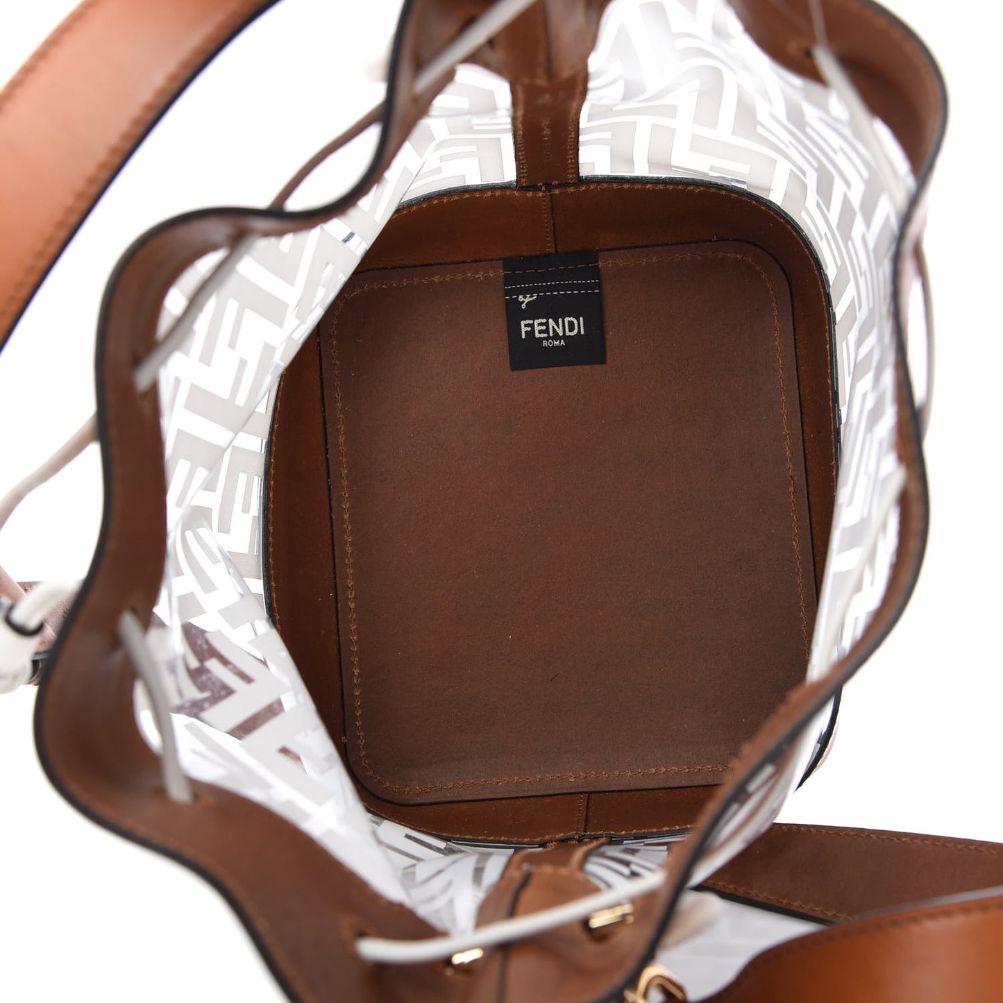 TPU FF Vitello Aura F is Fendi Grande Mon Tresor Bucket Bag White Cuoio