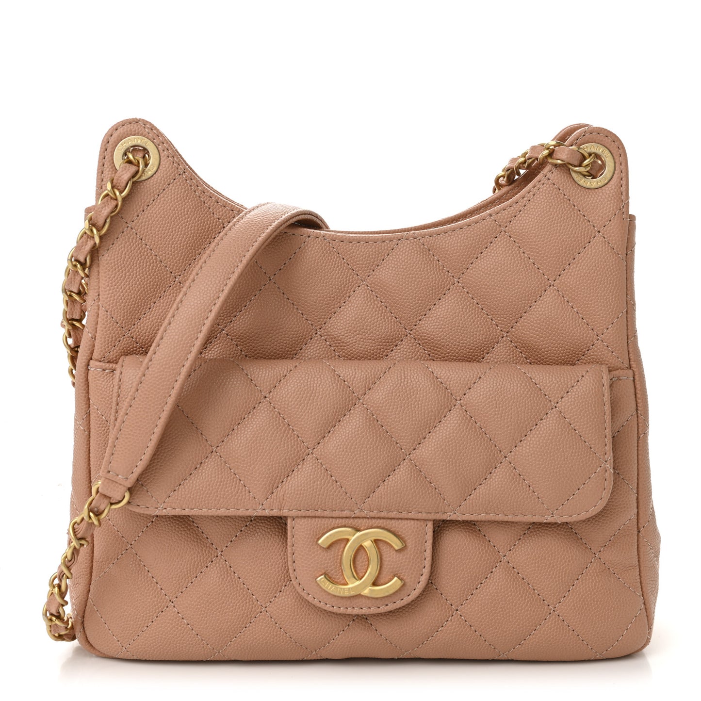 Caviar Quilted Wavy CC Hobo Beige