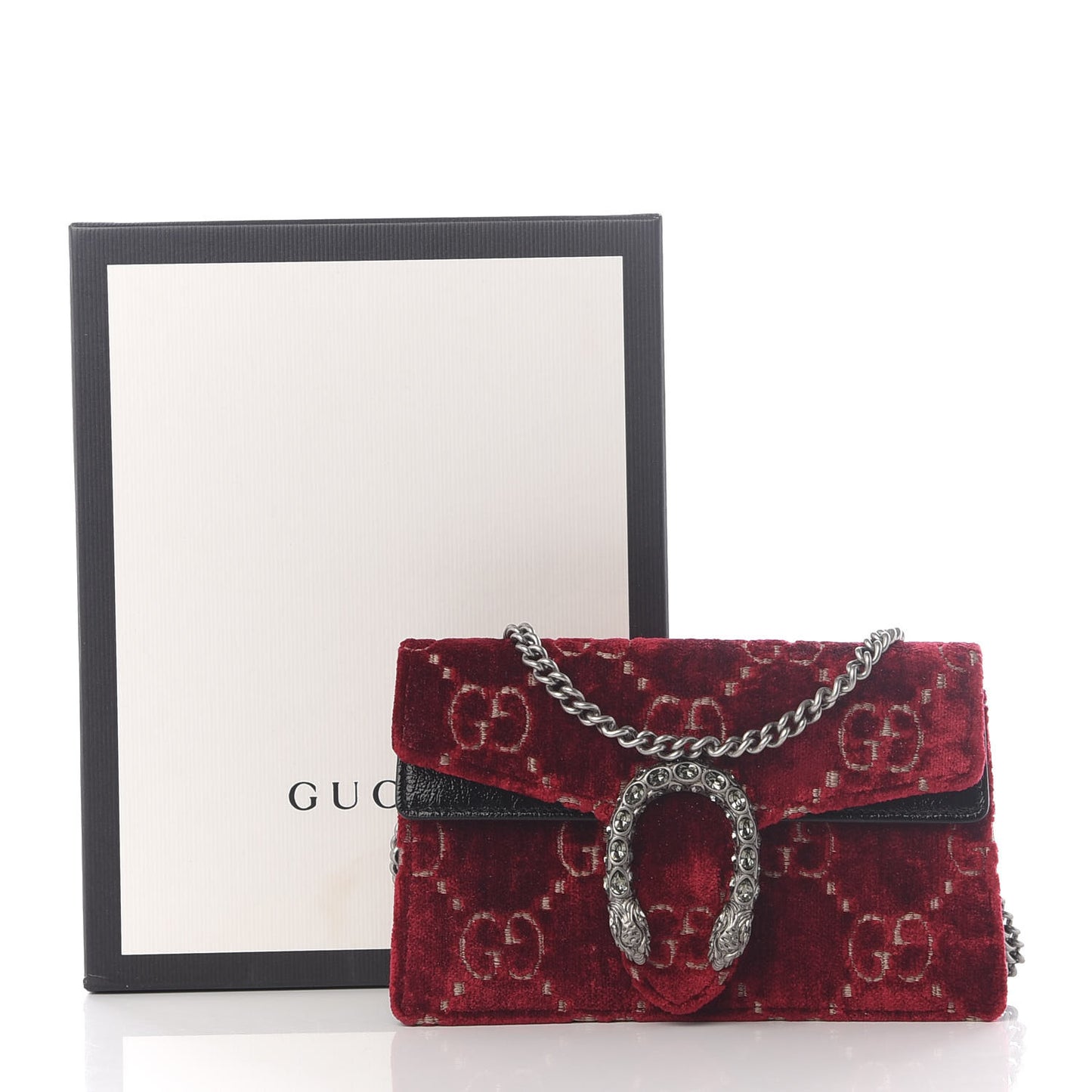 Velvet GG Monogram Super Mini Dionysus Shoulder Bag Red Cipria Black
