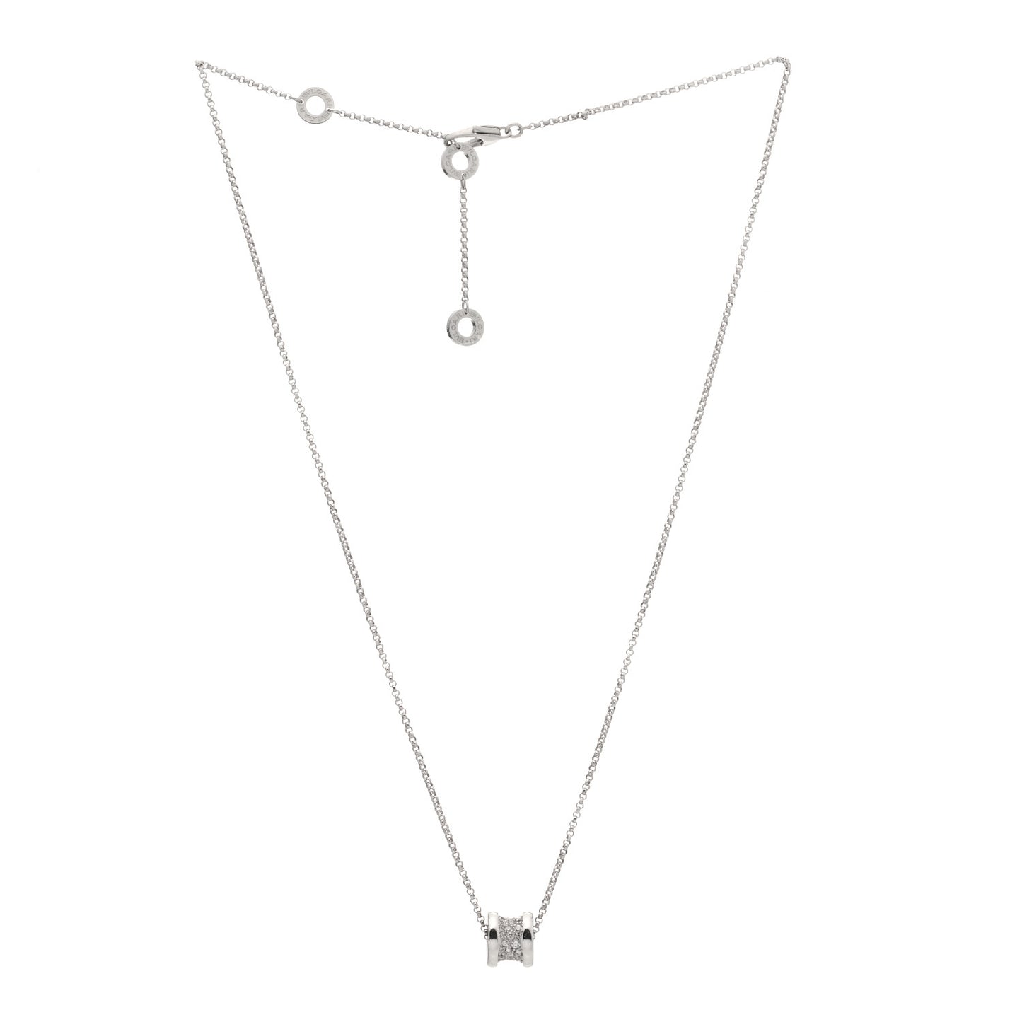 18K White Gold Diamond Small B.Zero1 Pave Pendant Necklace