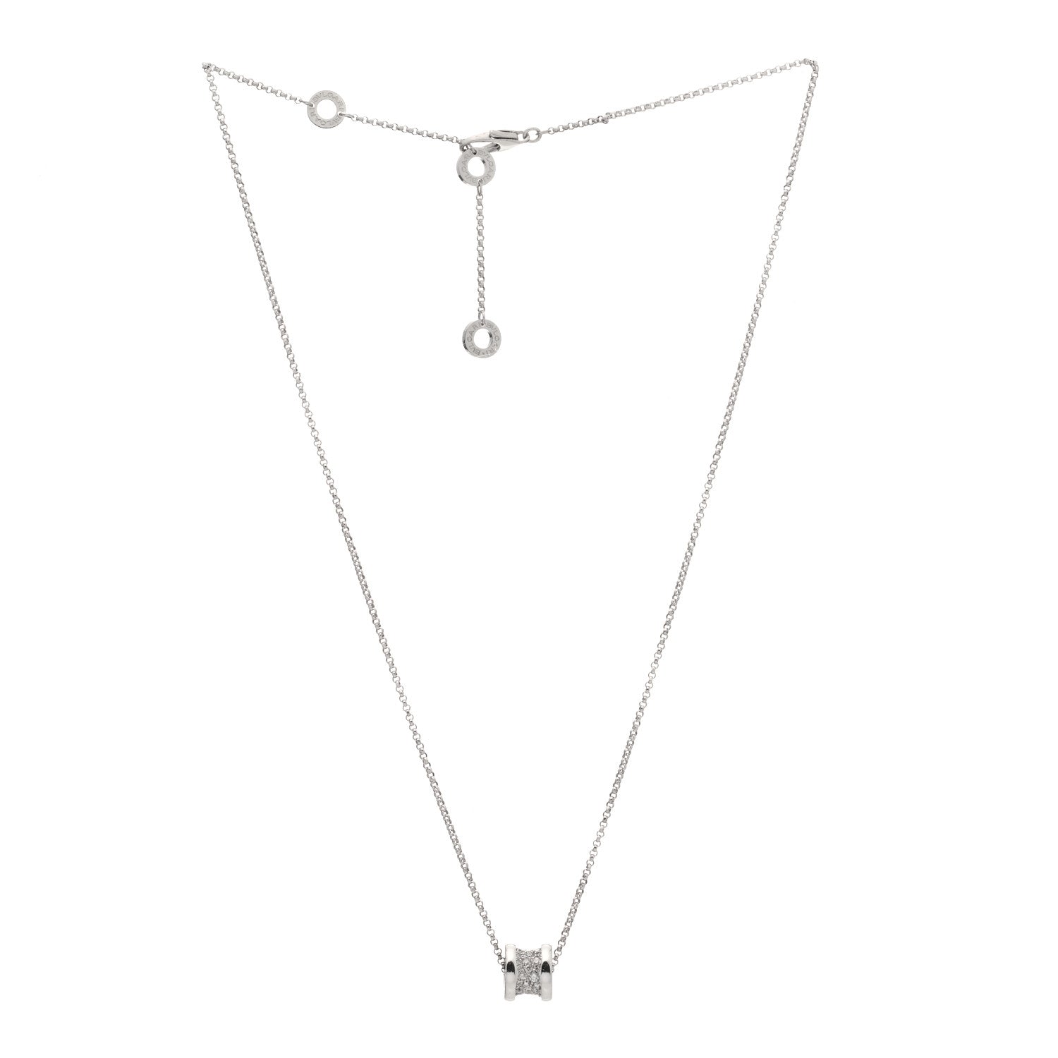 Bulgari 18K White Gold Diamond Small B.Zero1 Pave Pendant Necklace 3 of 7