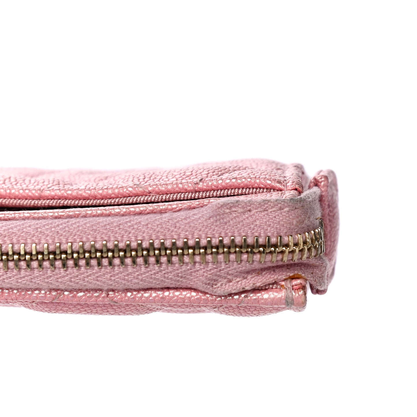 Iridescent Caviar Quilted Classic Pouch With Handle Rose Pink