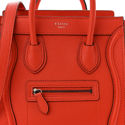 Celine Drummed Calfskin Nano Luggage Vermillion 7 of 9