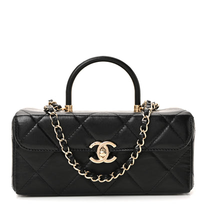 Chanel Shiny Calfskin Quilted Top Handle Box Bag Black 1 of 10