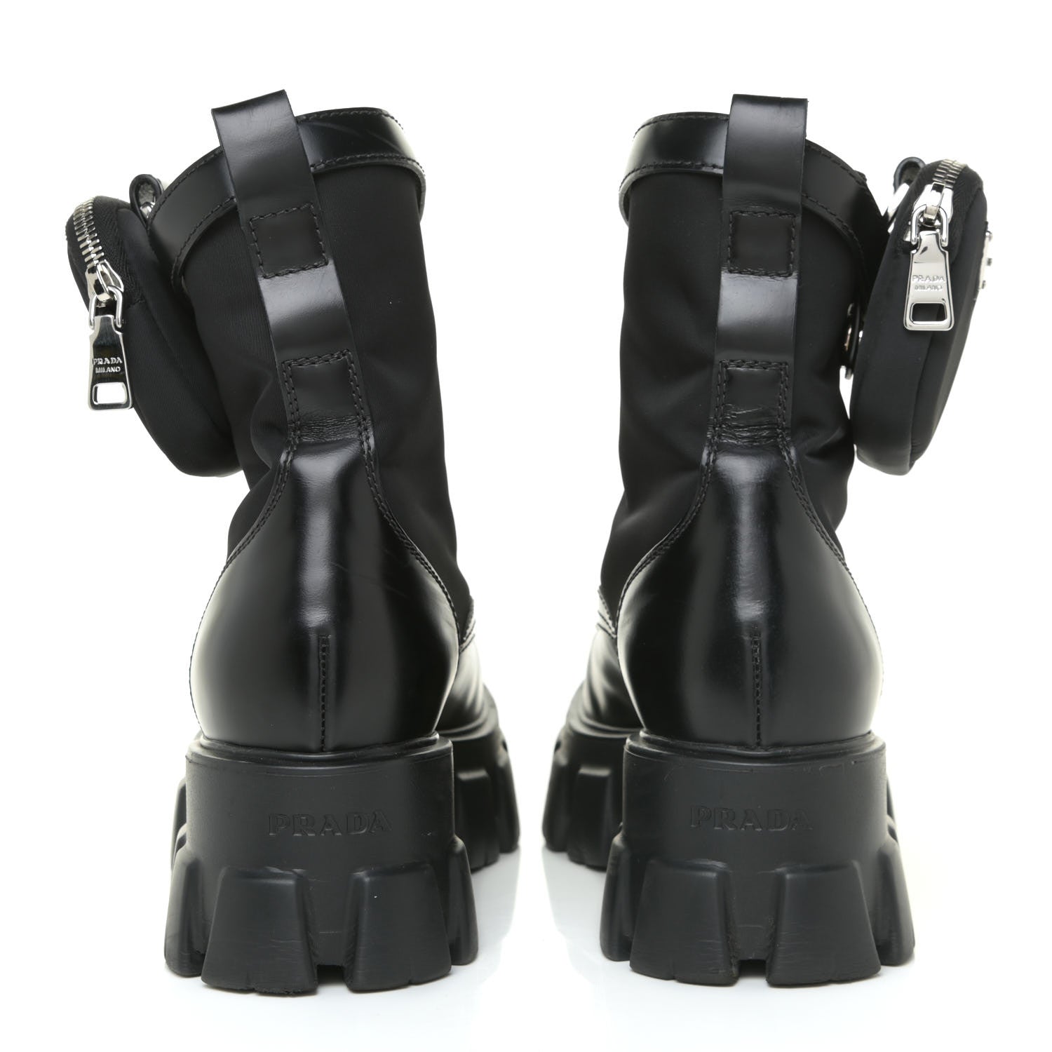 Prada Spazzolato Rois Nylon Metal Triangle Logo Monolith Pouch Pocket 55mm Boots 39.5 Black 3 of 20